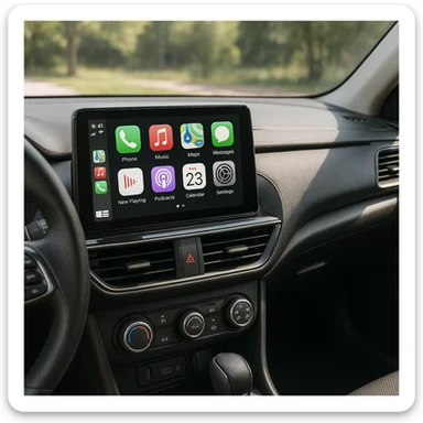 Car interior showing CarPlay on the center console, realistic details sticker