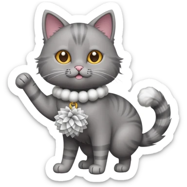 A sleek grey cat twirling pom-poms with confident energy. sticker