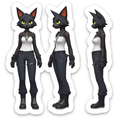 cool edgy beautiful pretty anthro godly colorful ethereal black fantasy elegant nargacuga-bat-cat-Fakemon wearing a collar, cargo pants, full body sticker