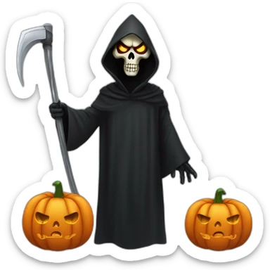 Grim Reaper costume with Pumpkin Mask on face sticker