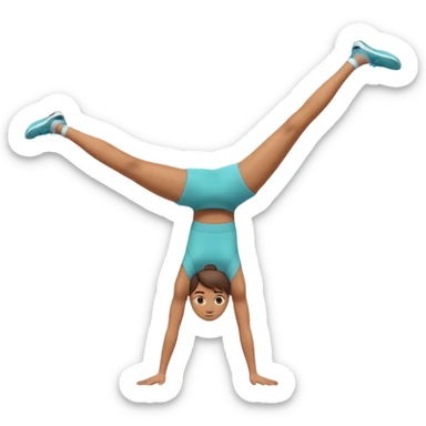 3D emoji style person doing cartwheel/flip pose, centered, soft shadow, white background. sticker