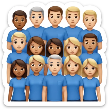 CREA UN EMOJI DE 7 PERSONAS HOMBRES Y MUJERES, CON CAMISA AZUL  sticker