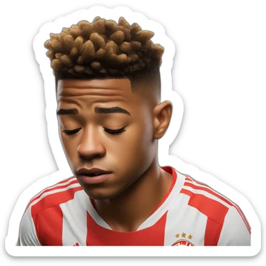 David Neres eyes closed and sad with a Benfica jersey  sticker