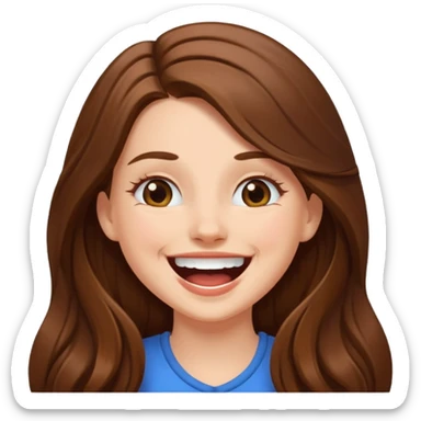 white girl with long brown hair, laughing sticker