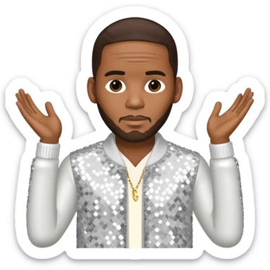 R Kelly with dark brown hair, white sequin outfit sticker