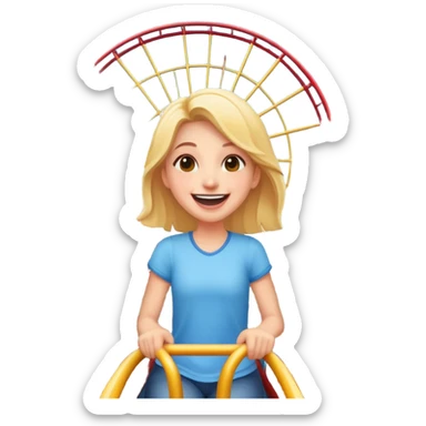 person excitedly going to an amusement park, with a roller coaster or ferris wheel in the background sticker