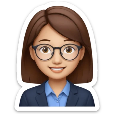 asian female accountant with eyeglasses, round face, brown hair, no tie sticker