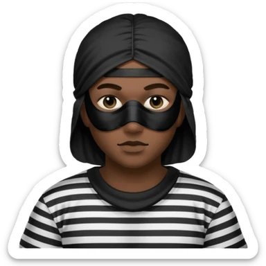 Thief with black eye type mask and black and white striped prison clothes sticker