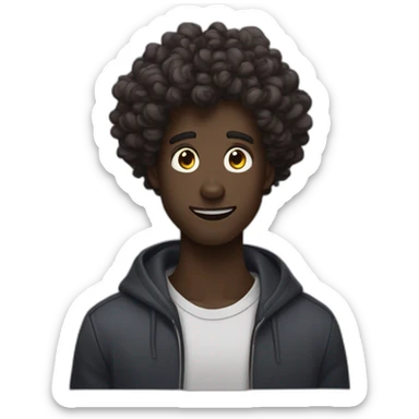 dark skinned guy with curly hair saying HUH?!(like shocked) make it as a discord emote like make it just the face and make it cartoonish sticker