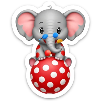 Create a cute emoji of a smiling cartoon elephant balancing a red patterned ball on its trunk sticker