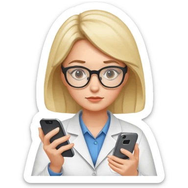 científica mujer viendo un celular sticker