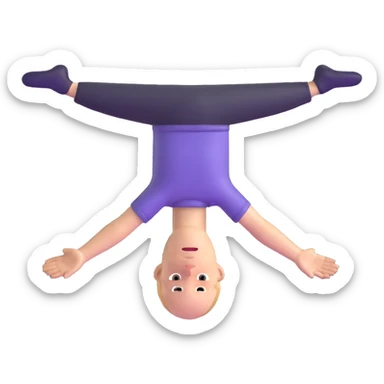 a white person with their body turned upside down on a black background sticker