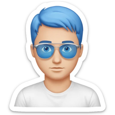 handsome man in sunglasses with blue eyes, wearing a white t-shirt sticker