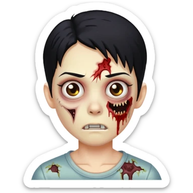 faca o icon de um zombie c cabelo preto e a parte lateral no degrade loiro sticker
