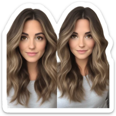 White girl brown eyes with medium length voluminous brown hair with brown highlights balayage spa sticker