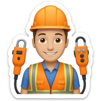 Electrician + cable coil + orange vest, Repair Crew. sticker
