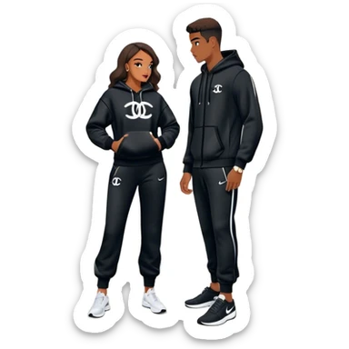 Man with living his dream standing in the master bedroom of a mansion. He’s boo’d up with a pretty Brownskin big booty woman wearing a Chanel outfit with her holding a Chanel bag. The man has on a Nike Tech Fleece sweatsuit. The man isn’t holding a bag sticker
