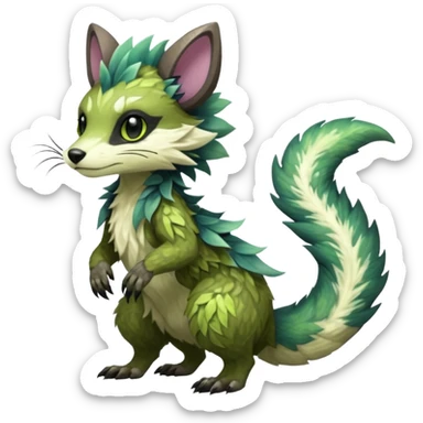 Realistic Sharp swampy realistic mossy grassy elemental ivy floral detailed Colorful translucent luminescent glowing Trico-Sergal-Furret-Ferret-Wolverine-Vernid-furry-fursona-fusion-Fakemon-animal-hybrid-creature, full body sticker