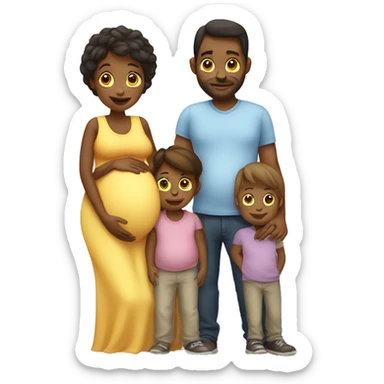Pregnant women with partner and 3 kids sticker