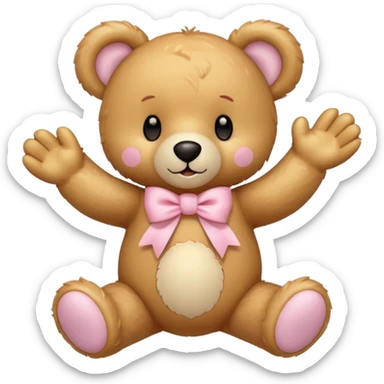 honey colored teddy bear with pastel pink bow waving sticker
