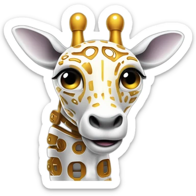 Una girafa robotica con patrones de circuitos brillantes en su piel, piernas con juntas móviles y piezas de metal relucientes sticker