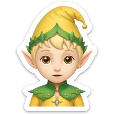 Tiny elf baby with pointy ears and hat, yellow outfit sticker