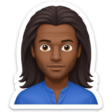 Fabrice Morvan, French Singer (b.1966) with dark skin, long brown hair, blue outfit sticker