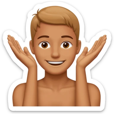 Person grabbing their neck with two hands while smiling sticker