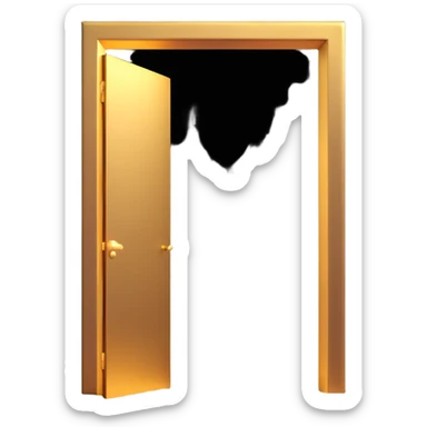 3D emoji style, black room with a golden door slightly open. Massive white light beam and radiant glow streaming out. Light visibly cutting through darkness. No background. sticker