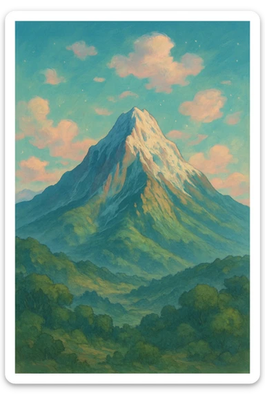 mountain, ghibli-inspired style, dreamy and detailed sticker