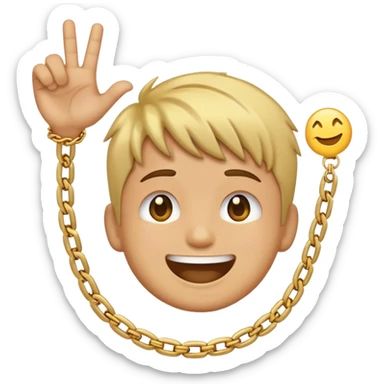 Smiling emoji with a gold chain and a takuache haircut throwing up shakas sticker