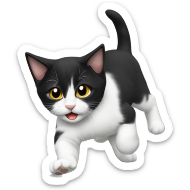 A black and white Manx kitten punching sticker