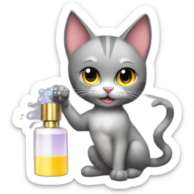 super hero cat spraying perfume on itself sticker