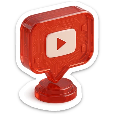 red speech bubble with a red YouTube white play button, like a trophy, glossy circuit style sticker