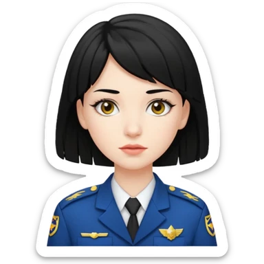 pale skin, a girl who have black hair with mullet haircut and wearing uniform. long lashes sticker