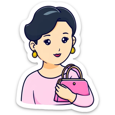 woman with gold earrings holding a pink purse sticker