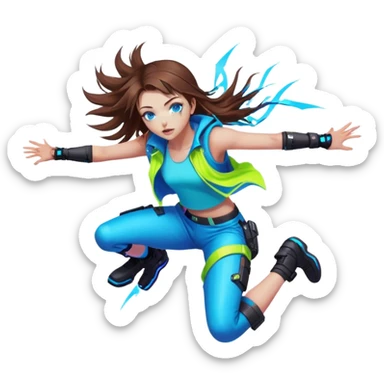 Neon cyberpunk style 
girl with brown hair and blue eyes 
falls sticker