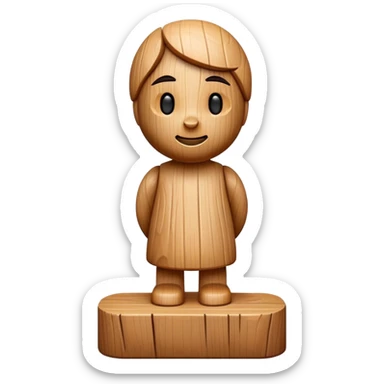 Wooden sculpture, carved wooden figure, chisel and mallet, natural wood texture, minimalistic style, clean lines, transparent background. sticker