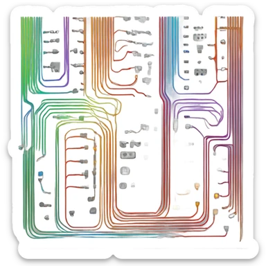 circuit board with rainbow LEDs, simple, isometric sticker