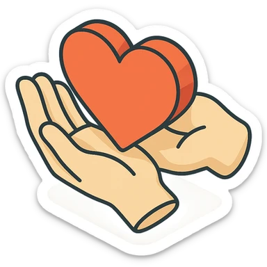 heart in hands, 2D isometric style, very detailed drawing, detailed shadows and highlights, clean contours, soft lighting, transparent background sticker