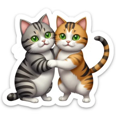 gray tabby cat fighting fat calico cat sticker