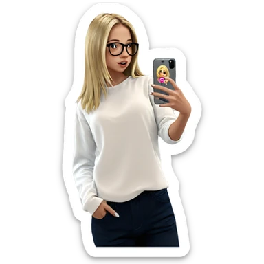 blonde girl taking a selfie sticker