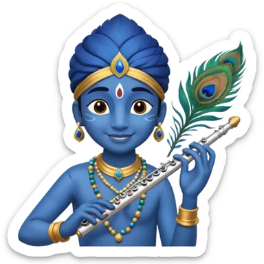 Krishna playing flute blue skin peacock feather sticker