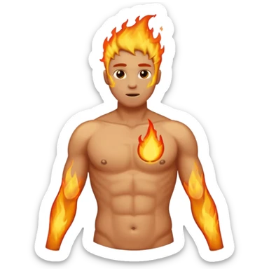 Male torso with left nipple on fire; subtle flame, no head, no arms sticker
