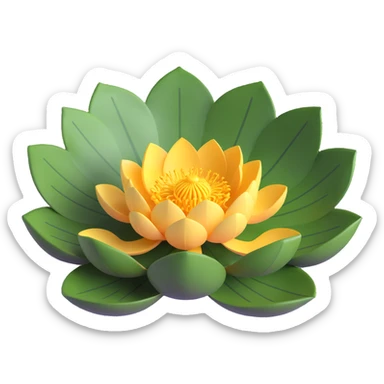 Detailed lotus flower with realistic lotus leaf - circular with characteristic notch, bowl-shaped with upturned edges and radial veining pattern sticker