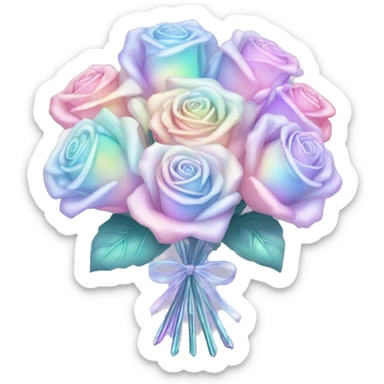 Pale pastel holographic crystal rose bouquet  sticker