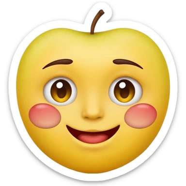 biting lip, round yellow face, realistic apple emoji style, no body, no hands, just the face sticker