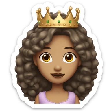 Light skin girl with long dark brown hair and crown sticker