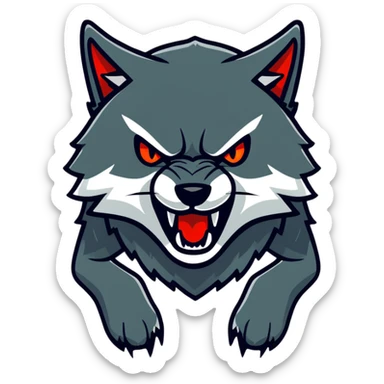 angry snarling black wolf with red eyes sticker