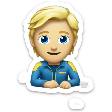 male, european blond with classs blue eyes, pcb laying on desk sticker
